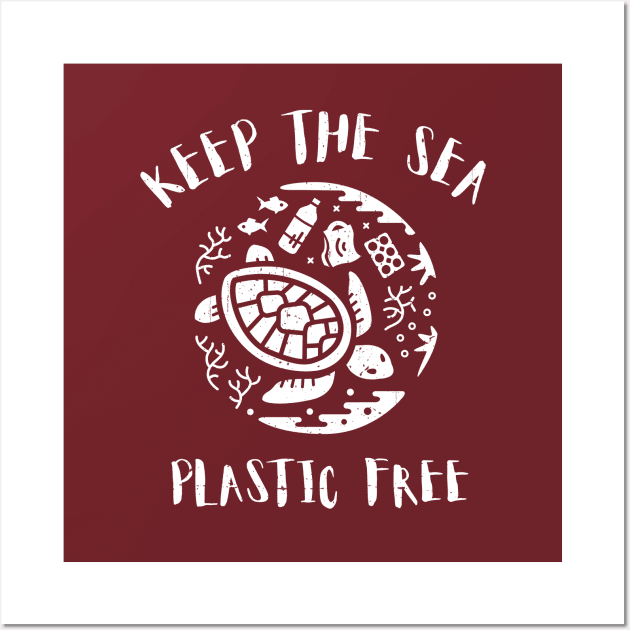 Keep The Sea Plastic Free Turtle Marine Scene Wall Art by bangtees